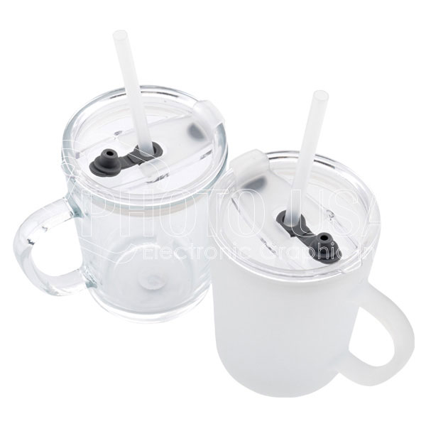 400 ml Personalised Glass Coffee Mug with Straw » THE LEADING
