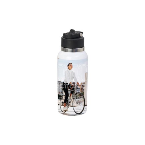 950 ml Sublimation Silver Brim Stainless Steel Sports Vacuum Bottle with Straw Lid and Swivel Handle