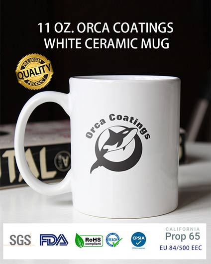 11 oz White Mug by orcacoatings with logo